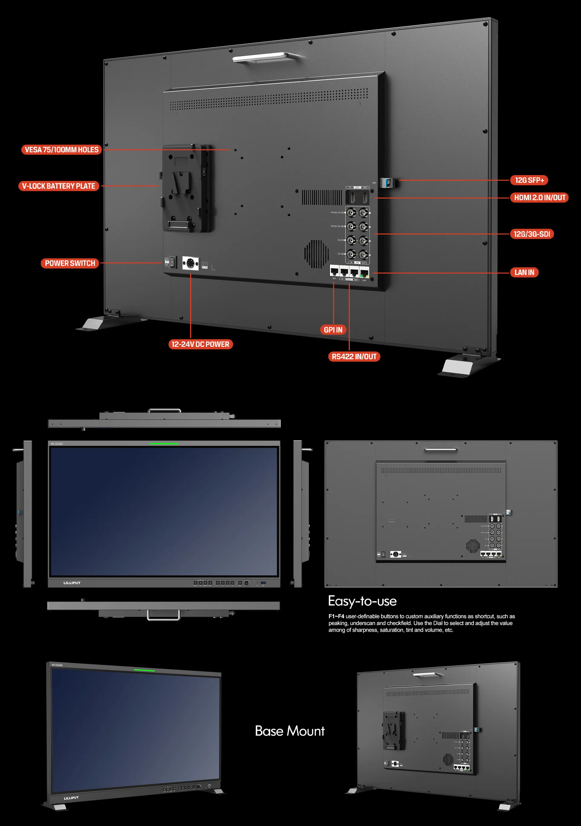 31.5 inch 12G-SDI professional broadcast production studio monitor