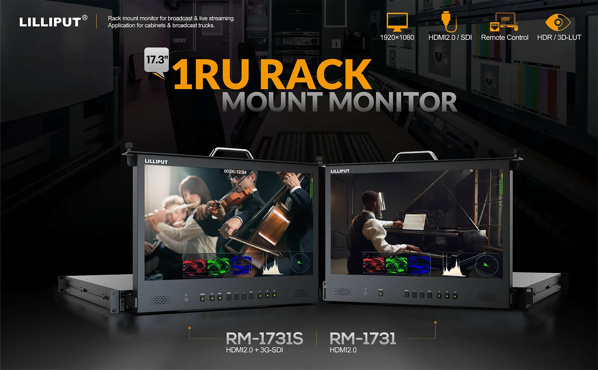 17.3 inch 3G-SDI 1RU Pull-out rackmount monitor