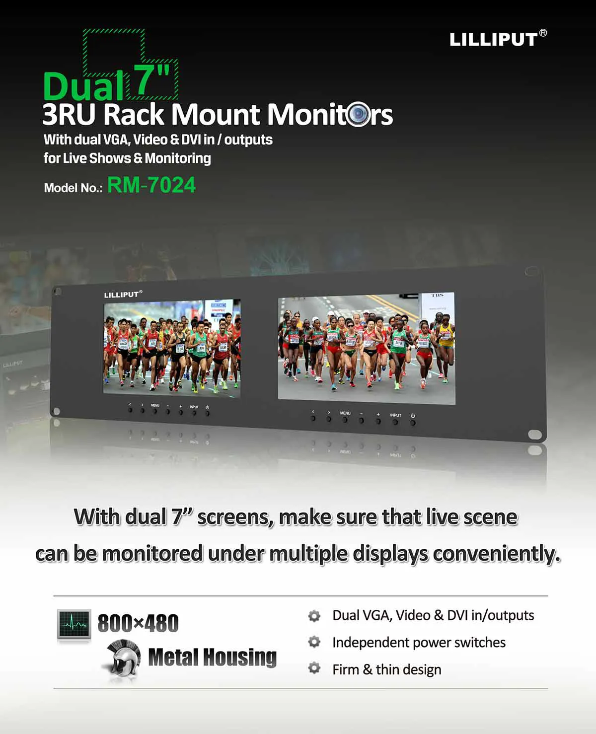 Dual 7 inch 3RU rackmount monitor