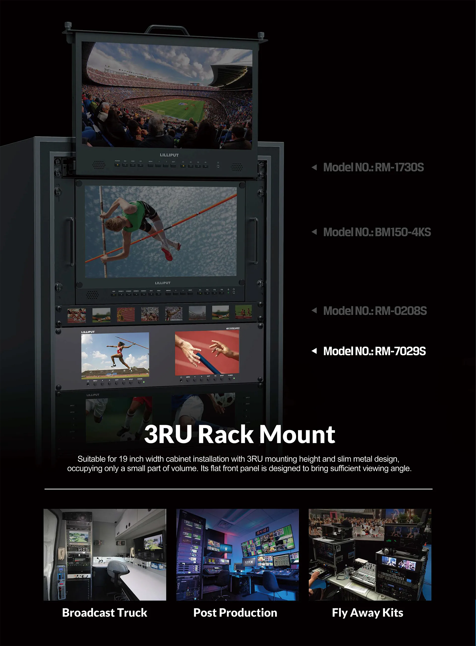 Dual 7 inch 3RU rackmount monitor with 3G-SDI /HDMI 2.0